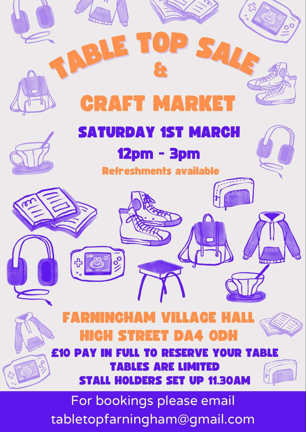 Table Top Sale! 1st March, 12-3pm Farningham Village Hall