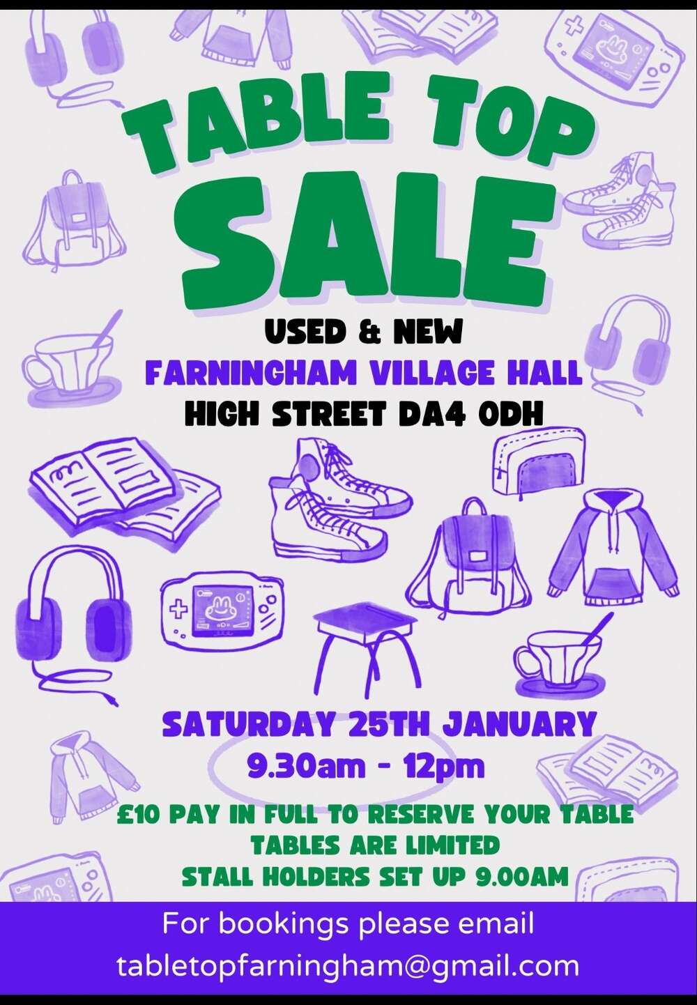 Table Top Sale, 25th January, Farningham Village Hall